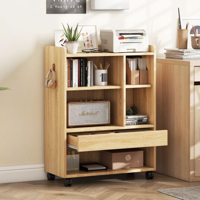 Costway Mobile Storage Cabinet Rolling File Cabinet with Drawer & Adjustable Shelves in Natural - image 1