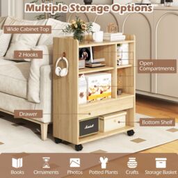 Costway Mobile Storage Cabinet Rolling File Cabinet with Drawer & Adjustable Shelves in Natural - thumbnail 6