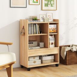 Costway Mobile Storage Cabinet Rolling File Cabinet with Drawer & Adjustable Shelves in Natural - thumbnail 4
