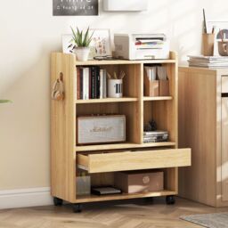 Costway Mobile Storage Cabinet Rolling File Cabinet with Drawer & Adjustable Shelves in Natural - thumbnail 1