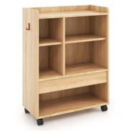 Costway Mobile Storage Cabinet Rolling File Cabinet with Drawer & Adjustable Shelves in Natural - thumbnail 2