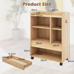 Costway Mobile Storage Cabinet Rolling File Cabinet with Drawer & Adjustable Shelves in Natural - thumbnail 3