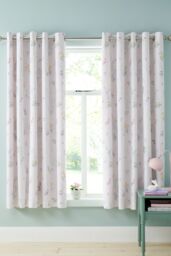 Catherine Lansfield 'Bunny Tails Ditsy Flowers' Fully Reversible Eyelet Curtains in Pink - Size: 168 cm width x 183 cm drop - thumbnail 2