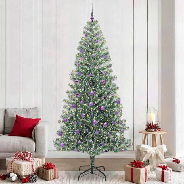 Berkfield Home Artificial Christmas Tree Snow Flocked with LED Light 240 cm in Green - image 1
