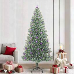 Berkfield Home Artificial Christmas Tree Snow Flocked with LED Light 240 cm in Green - thumbnail 1