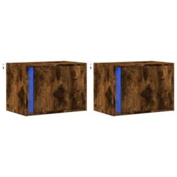 Berkfield Home Durable Wall-mounted Bedside Cabinets with LED Lights 2 pcs Smoked Oak in Brown - thumbnail 1