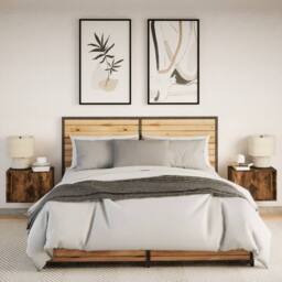 Berkfield Home Durable Wall-mounted Bedside Cabinets with LED Lights 2 pcs Smoked Oak in Brown - thumbnail 4