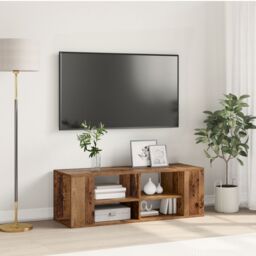 Berkfield Home TV Cabinet with Shelf Old wood 102 x 35 x 35 cm Engineered wood in Brown - thumbnail 1