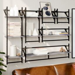 Berkfield Home 6 Piece Wall Shelf Set with Bars Grey Sonoma Engineered Wood - thumbnail 1
