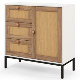 Costway Rattan Buffet Cabinet Storage Sideboard Bar Accent Cabinet 1 Door & 3 Drawers in White - thumbnail 5