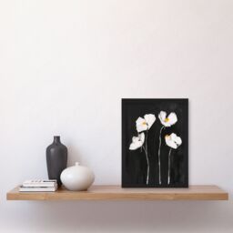 Artery8 White Poppy Flowers on Black Bold Floral Painting Framed Art Print - Size: A4 - thumbnail 4