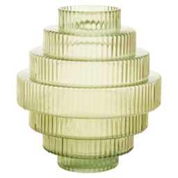 Orsina Tiered Large Green Glass Vase, Eye Catching Layered Modern Vase, Ribbed Glass Vase, Decorative Vase in Grey - thumbnail 1