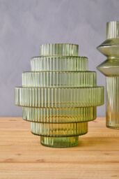 Orsina Tiered Large Green Glass Vase, Eye Catching Layered Modern Vase, Ribbed Glass Vase, Decorative Vase in Grey - thumbnail 2