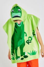 Catherine Lansfield 'Dinosaur' Hooded Towel Poncho in Green - thumbnail 2