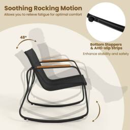 Costway 3PCS Rocking Bistro Set Rocking Chairs & Side Table W/ Storage Bag in Black - thumbnail 5