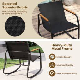 Costway 3PCS Rocking Bistro Set Rocking Chairs & Side Table W/ Storage Bag in Black - thumbnail 7