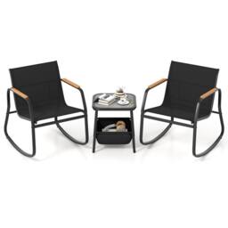 Costway 3PCS Rocking Bistro Set Rocking Chairs & Side Table W/ Storage Bag in Black - thumbnail 3