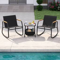 Costway 3PCS Rocking Bistro Set Rocking Chairs & Side Table W/ Storage Bag in Black - thumbnail 9