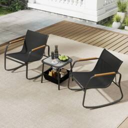 Costway 3PCS Rocking Bistro Set Rocking Chairs & Side Table W/ Storage Bag in Black - thumbnail 8