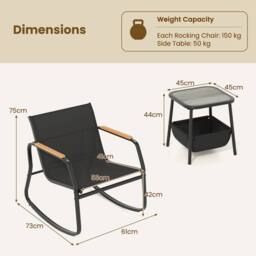 Costway 3PCS Rocking Bistro Set Rocking Chairs & Side Table W/ Storage Bag in Black - thumbnail 2