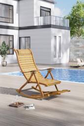 Garden Sanctuary Bamboo Foldable Recliner Outdoor Rocking Chair in Natural - thumbnail 1