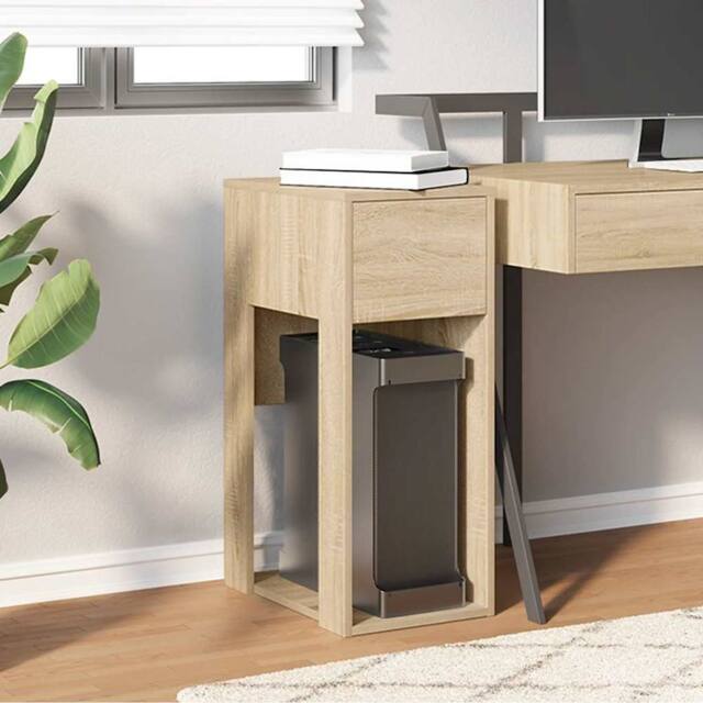 Berkfield Home Durable Computer Tower Stand with Drawer Sonoma Oak 30x44x74 cm in Light Brown - Size: 30 x 44 x 74 cm - image 1
