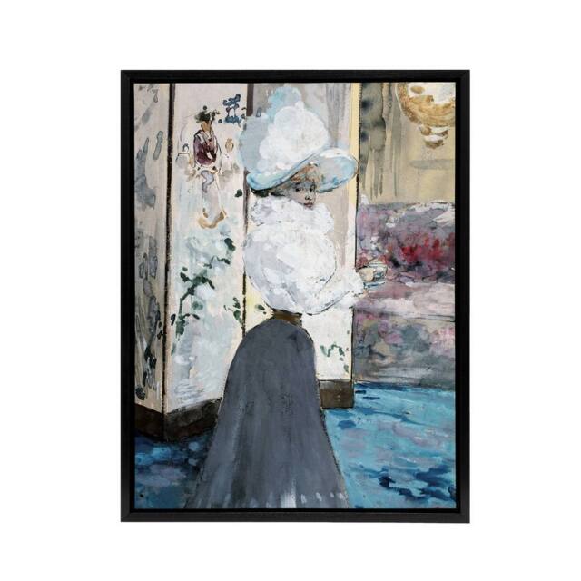 "Artery8 Henry Somm Woman & Japanese Folding Screen Framed Canvas Art Print - Size: W12"" x H16""" - image 1