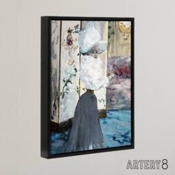 "Artery8 Henry Somm Woman & Japanese Folding Screen Framed Canvas Art Print - Size: W12"" x H16""" - thumbnail 2