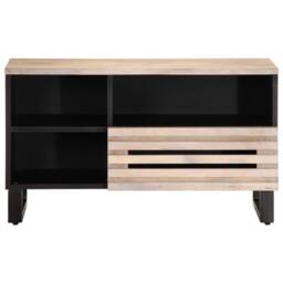 Berkfield Home TV Cabinet 80x34x46 cm Solid Wood Mango in Grey - Size: 80 x 34 x 46 cm - thumbnail 3