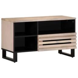 Berkfield Home TV Cabinet 80x34x46 cm Solid Wood Mango in Grey - Size: 80 x 34 x 46 cm - thumbnail 2