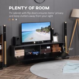 HOMCOM Wall Mounted TV Stand Unit with Storage & High Gloss Effect, Black in Grey - thumbnail 5