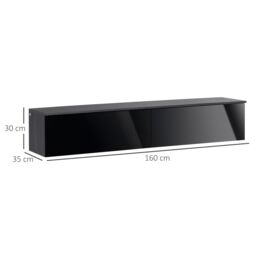 HOMCOM Wall Mounted TV Stand Unit with Storage & High Gloss Effect, Black in Grey - thumbnail 3