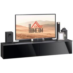 HOMCOM Wall Mounted TV Stand Unit with Storage & High Gloss Effect, Black in Grey - thumbnail 2