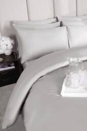 OHS 400 Thread Count Hotel Luxury Premium Quality Cotton Soft Duvet Cover Set in Silver - Size: Single - thumbnail 6