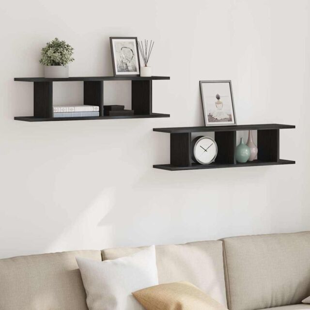 Berkfield Home Wall Shelves 2 pcs Black Oak 75x18x20 cm Engineered Wood - Size: 75 x 18 x 20 cm - image 1