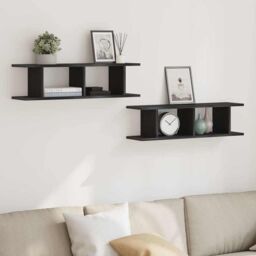Berkfield Home Wall Shelves 2 pcs Black Oak 75x18x20 cm Engineered Wood - Size: 75 x 18 x 20 cm - thumbnail 1