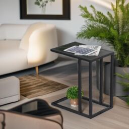 Pirlo Plush Industrial C Shaped Side Table Marble Effect in Black - thumbnail 1