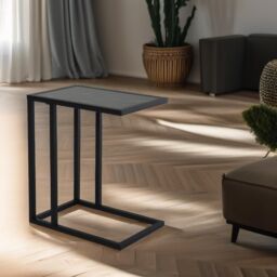 Pirlo Plush Industrial C Shaped Side Table Marble Effect in Black - thumbnail 3