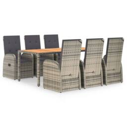 Berkfield Home 7 Piece Garden Dining Set Grey Poly Rattan&Solid Wood Acacia - thumbnail 2