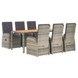 Berkfield Home 7 Piece Garden Dining Set Grey Poly Rattan&Solid Wood Acacia - thumbnail 3