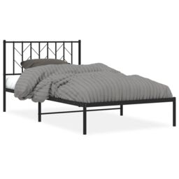 Berkfield Home Metal Bed Frame without Mattress with Headboard Black 107x203cm - Size: 107x203 cm - thumbnail 2