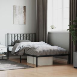 Berkfield Home Metal Bed Frame without Mattress with Headboard Black 107x203cm - Size: 107x203 cm - thumbnail 1