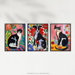 "Artery8 Set of 3 Cat Dog Lover Matisse Style Paintings A4 Size Wall Art Prints - Size: W12"" x H16""" - thumbnail 5