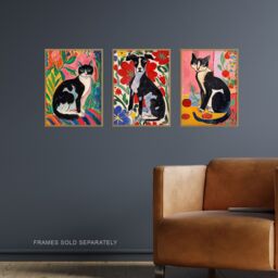 "Artery8 Set of 3 Cat Dog Lover Matisse Style Paintings A4 Size Wall Art Prints - Size: W12"" x H16""" - thumbnail 2