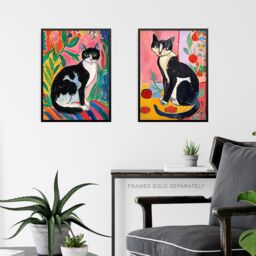 "Artery8 Set of 3 Cat Dog Lover Matisse Style Paintings A4 Size Wall Art Prints - Size: W12"" x H16""" - thumbnail 6