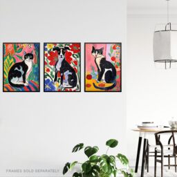 "Artery8 Set of 3 Cat Dog Lover Matisse Style Paintings A4 Size Wall Art Prints - Size: W12"" x H16""" - thumbnail 3