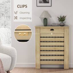 HOMCOM Radiator Cover with Drawer, Horizontal Slat Grill, 78cm, Oak Effect in Natural - Size: Small - thumbnail 5