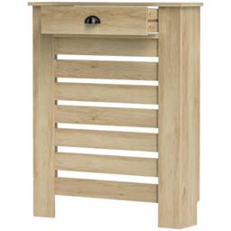 HOMCOM Radiator Cover with Drawer, Horizontal Slat Grill, 78cm, Oak Effect in Natural - Size: Small