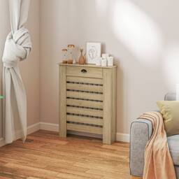 HOMCOM Radiator Cover with Drawer, Horizontal Slat Grill, 78cm, Oak Effect in Natural - Size: Small - thumbnail 2