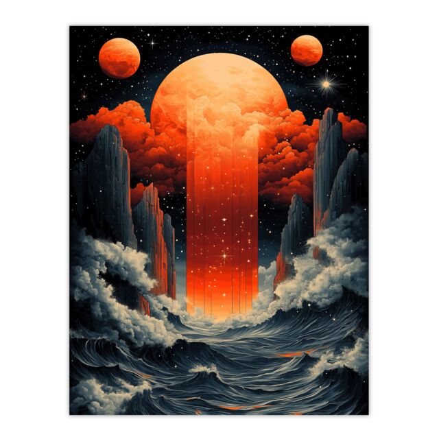 "Artery8 Aquarius Zodiac Sign Space Seascape Concept Art Wall Art Print in Orange - Size: W24"" x H32""" - image 1